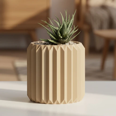 Ribbed Triangle Brown Planter Pot